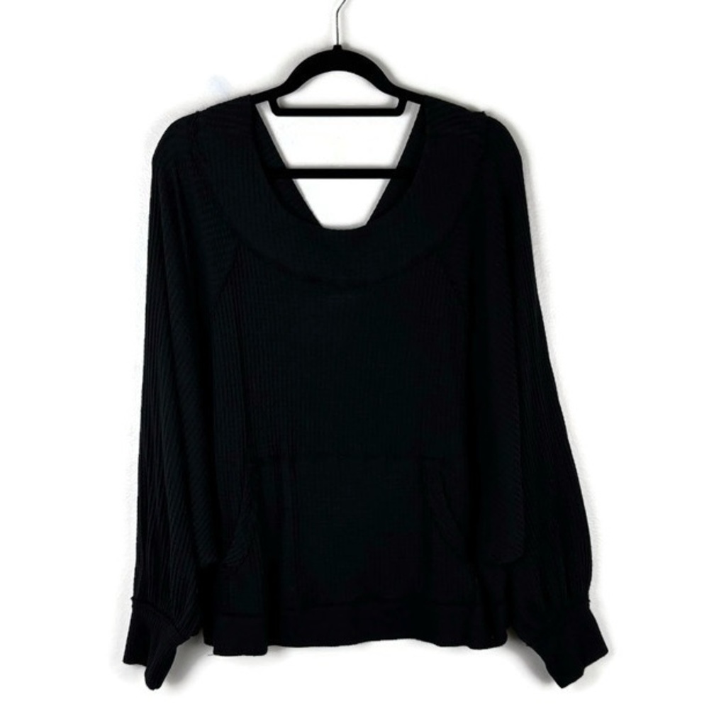 We The Free by Free People Westend Thermal Slouchy Waffle Knit Top in Black